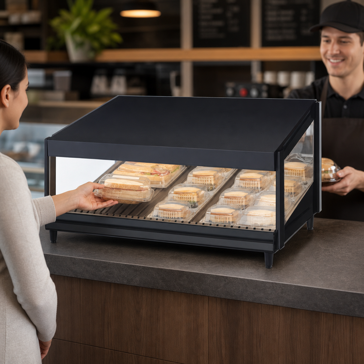 Product image #3 for Hatco Glo-Ray 30-Inch Countertop Pass-Through Merchandising Warmer with Slanted Shelf and Infrared Heat