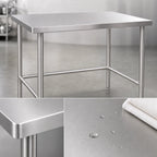 Thumbnail image #3 for Klinger's Trading NSG3030 30 x 30 x 36 in Stainless Steel Open-Base Work Table, 18-Gauge 430 Top, Rolled Edge