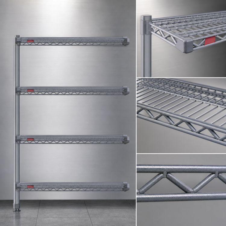 Product image #3 for Eagle Group Valu-Master 4-Tier Add-On Wire Shelving Unit, 72W x 24D x 63H, Pewter Gray Epoxy