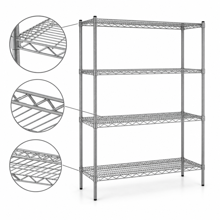 Product image #3 for Redi-Pak Commercial 4-Tier Stationary Wire Shelving Unit, 60W x 18D x 63H, Pewter Gray Epoxy Finish