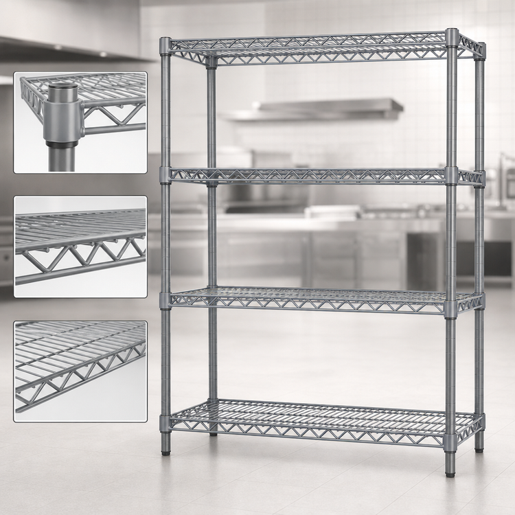 Product image #3 for Eagle Group Valu-Master 4-Tier Stationary Wire Starter Shelving Unit, 72W x 18D x 63H, Pewter Gray Epoxy