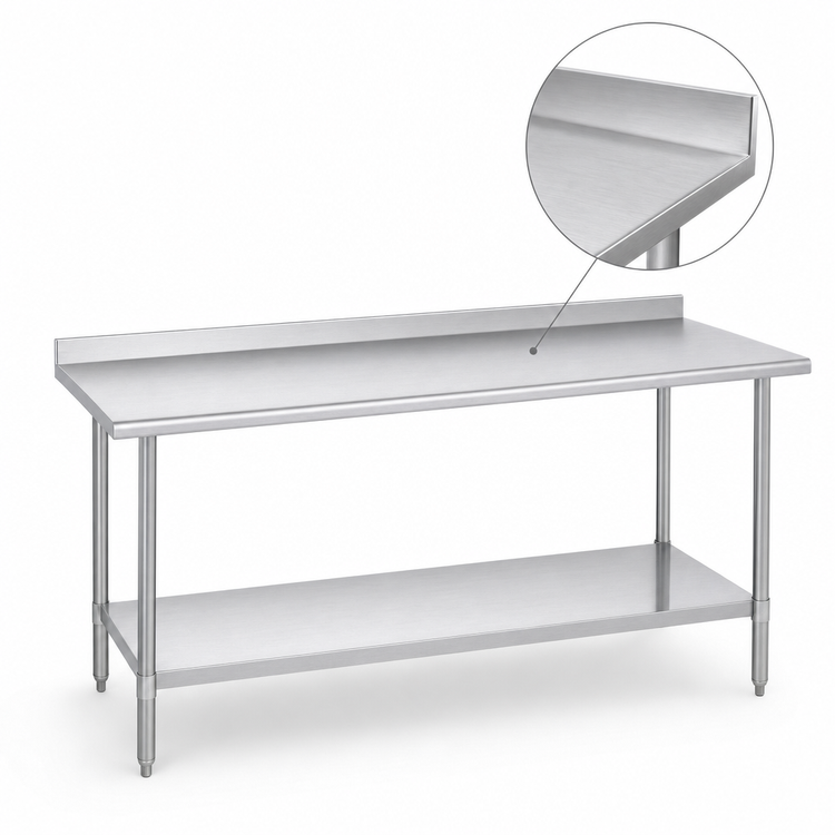 Product image #3 for Duke 84-Inch x 24-Inch Stainless Steel Work Table with 1-1/8-Inch Straight Riser and Stainless Undershelf