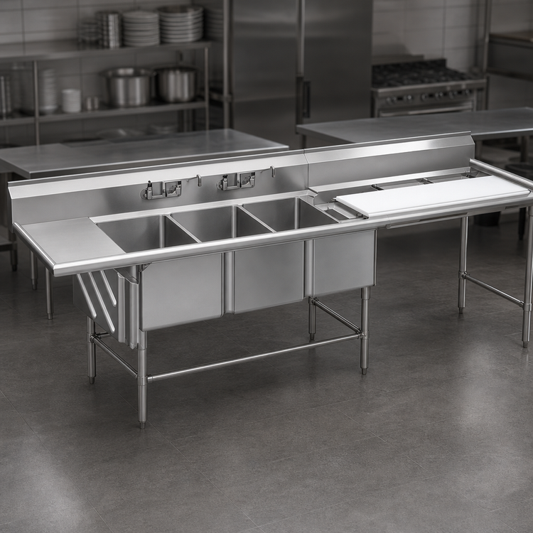 Product image #3 for Eagle Group Spec-Master FNP Series 3-Compartment Stainless Steel Prep Sink with Right-Hand Prep Area