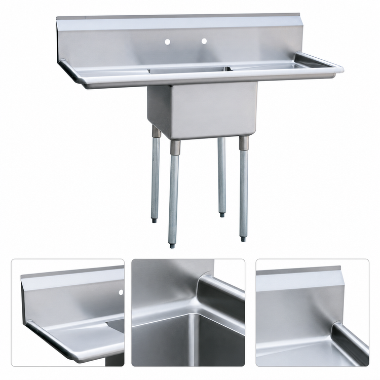 Product image #3 for Mixrite 54-Inch 1-Compartment Commercial Sink with Left and Right Drainboards