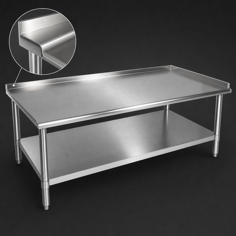 Product image #3 for John Boos Stainless Steel Equipment Stand with Up-Turn Back and Sides, 48"W x 36"D x 24"H
