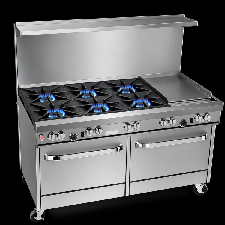 Product image #3 for Southbend Ultimate 60-Inch Gas Restaurant Range with 6 Open Burners, 24-Inch Right Griddle/Broiler, Standard Oven and Convection Oven