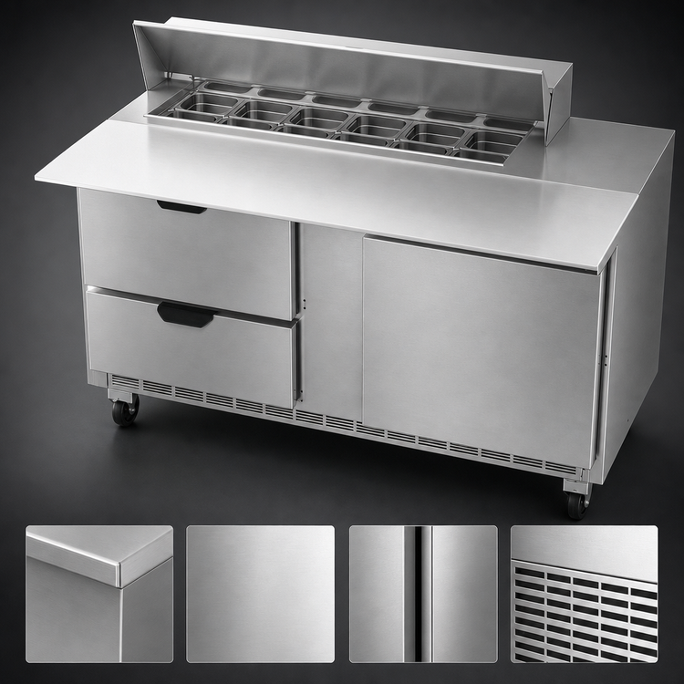 Product image #4 for Beverage-Air SPED60HC-12C-2 60-Inch Two-Section Sandwich Prep Table with 12-Pan Cut Top, 2 Drawers, and 1 Door