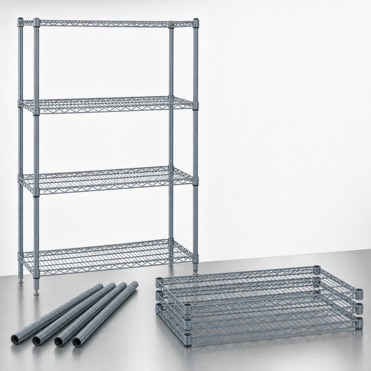 Product image #3 for Quantum Stationary Wire Shelving Starter Kit, 48"W x 36"D x 63"H, Gray Epoxy Antimicrobial Finish