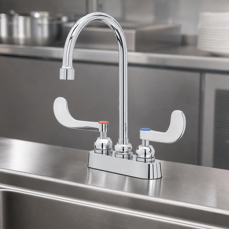 Product image #3 for T&S Brass B-1141-2W4V12CR Chrome-Plated Brass Workboard Deck-Mount Mixing Faucet with 4-Inch Centers and 4-3/8-Inch Gooseneck Spout