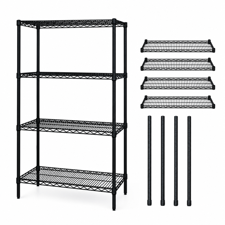 Product image #3 for Quantum 24"W x 21"D x 74"H Wire Shelving Starter Kit, 4-Shelf, Black Epoxy Finish