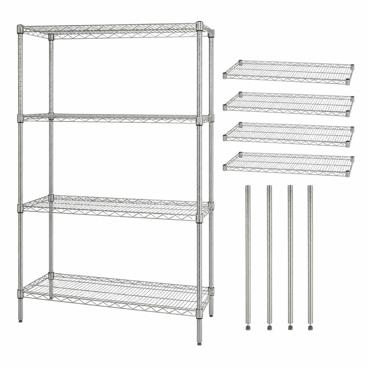 Product image #3 for Quantum 60-Inch W x 14-Inch D x 63-Inch H Stationary Wire Shelving Starter Kit, 4 Shelves, 304 Stainless Steel