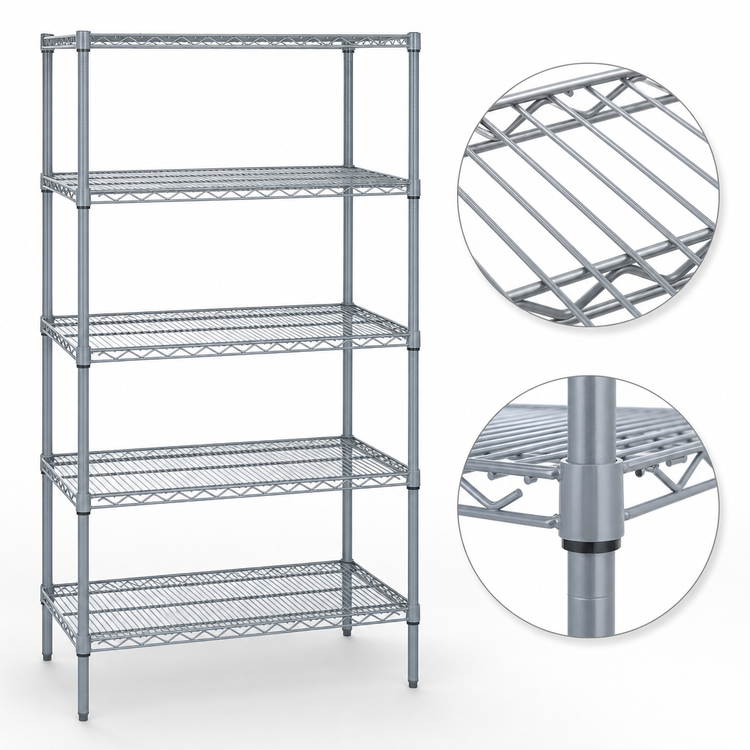 Product image #4 for Quantum 24 x 24 x 86-Inch 5-Shelf Wire Shelving Starter Kit, Gray Epoxy Antimicrobial Finish