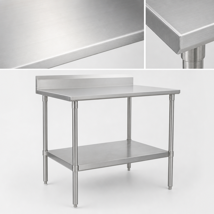Product image #3 for John Boos Stallion 48 Inch x 30 Inch 16 Gauge Stainless Steel Top Work Table with 5 Inch Backsplash and Adjustable Undershelf