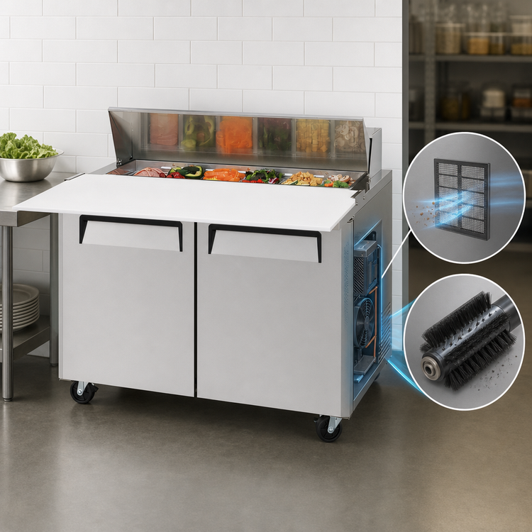 Product image #3 for Turbo Air M3 Series Two-Section Sandwich/Salad Prep Table Refrigerator, 12-Pan, 17-Inch Cutting Board, Rear-Mount Self-Contained, 48 1/4-Inch Wide