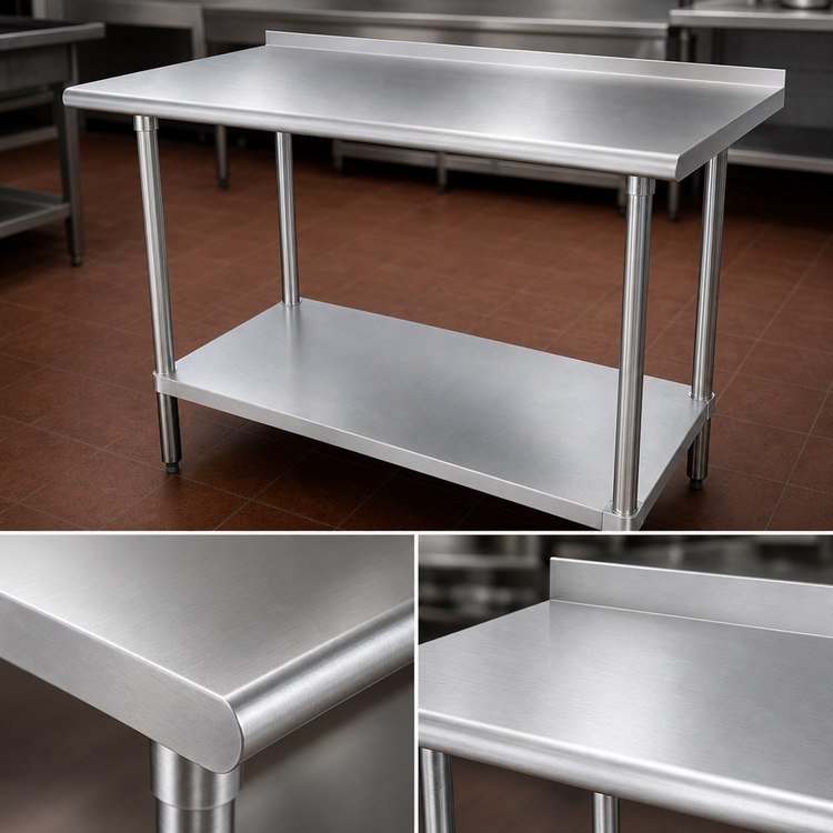Product image #3 for Advance Tabco 48-Inch x 30-Inch 16 Gauge 430 Stainless Steel Top Work Table with Rear Up-Turn and Adjustable Undershelf