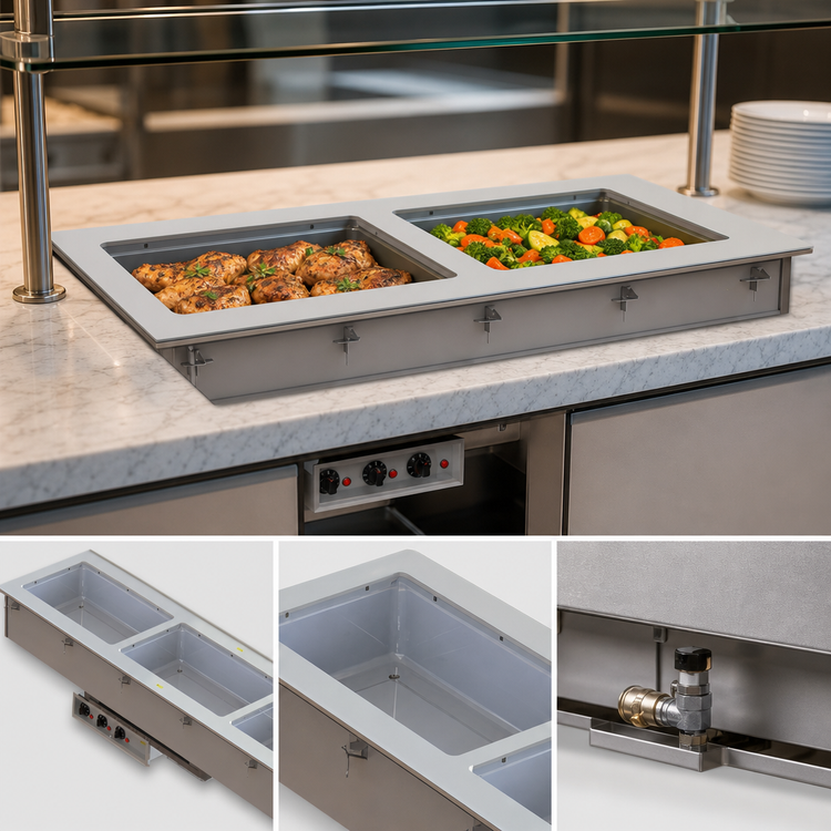 Product image #3 for Short-Side 2-Pan Drop-In Hot Well with Infinite Controls and Manifold Drain