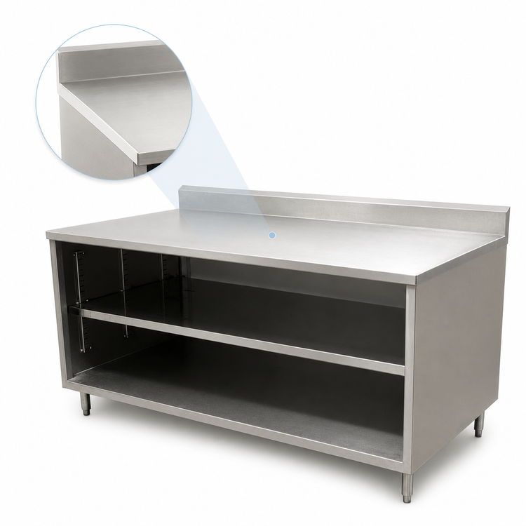 Product image #3 for BK Resources 72-Inch x 36-Inch Stainless Steel Chef Table with Open Front Cabinet Base and 5-Inch Backsplash