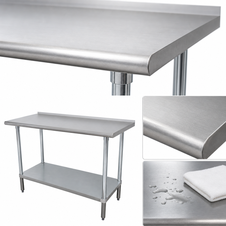 Product image #3 for Advance Tabco 72" x 36" 16-Gauge 430 Stainless Steel Work Table with 1-1/2" Rear Up-Turn and Galvanized Undershelf