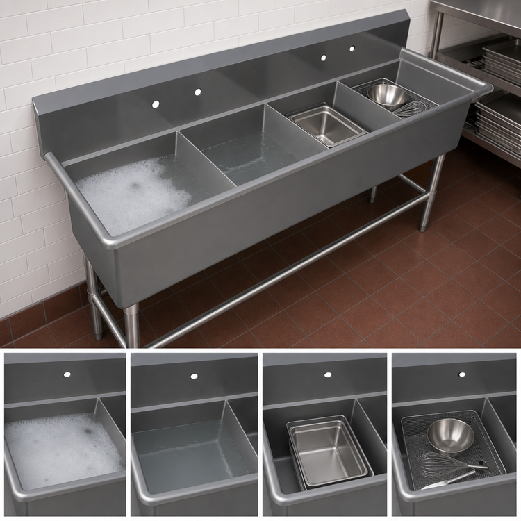 Product image #3 for John Boos Pro-Bowl 4-Compartment Stainless Steel Sink with 10-Inch Backsplash, 125-1/8 Inch Wide