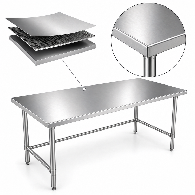 Product image #3 for 72-Inch x 36-Inch 18-Gauge 400-Series Stainless Steel Reinforced Top Work Table