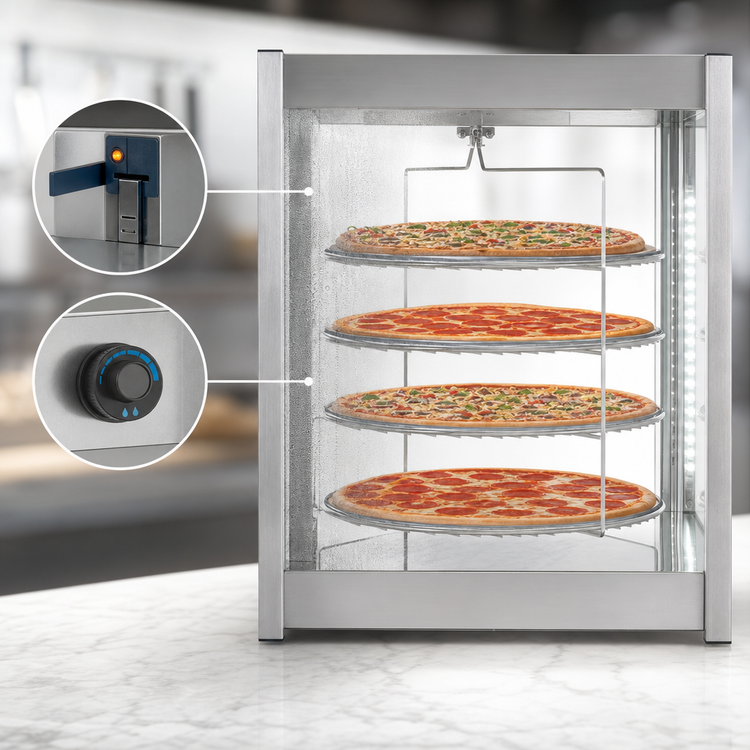 Product image #4 for KoolMore KM-HPD4-18 Floor Model Self-Service Heated Hot Food Display Case with Humidity Control, 4 Shelves, Stainless Steel