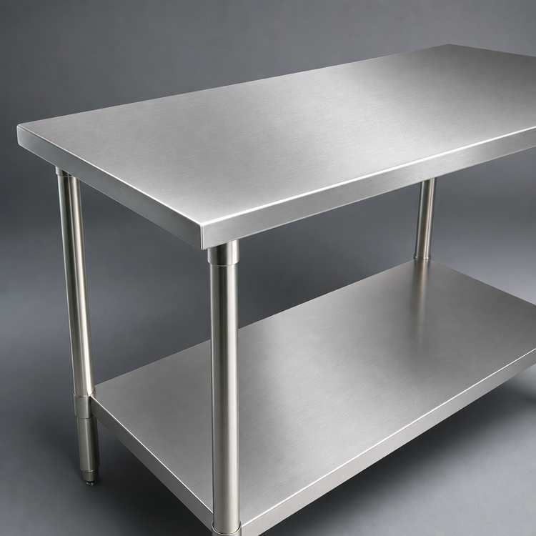 Product image #3 for John Boos Stallion 108-Inch x 30-Inch 14-Gauge 300 Series Stainless Steel Work Table with Stallion Safety Edge and Adjustable Undershelf