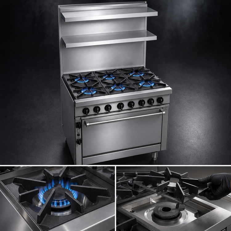 Product image #3 for Jade Bistro 36-Inch Shallow-Depth Gas Restaurant Range with 6 Open Burners and Standard Oven