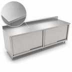 Thumbnail image #3 for John Boos 4CS4R5-36132 Enclosed Stainless Steel Work Table with Sliding Doors, 14-Gauge Type 300 Top, 5-Inch Backsplash, 132 x 36 Inches