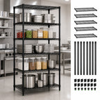 Thumbnail image #3 for Quantum WR63-2160BK-5 Stationary Wire Shelving Starter Unit, 60"W x 21"D x 63"H, 5 Shelves, Black Epoxy Finish
