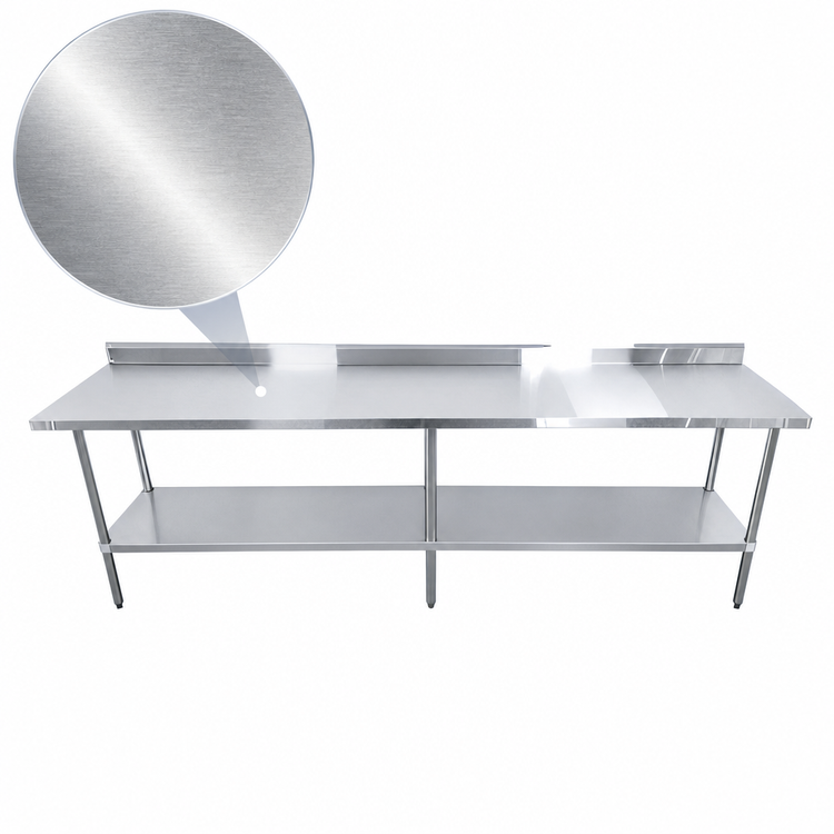 Product image #3 for Sapphire 108-Inch x 30-Inch x 35-Inch Stainless Steel Worktable with 5-Inch Backsplash and Open Undershelf