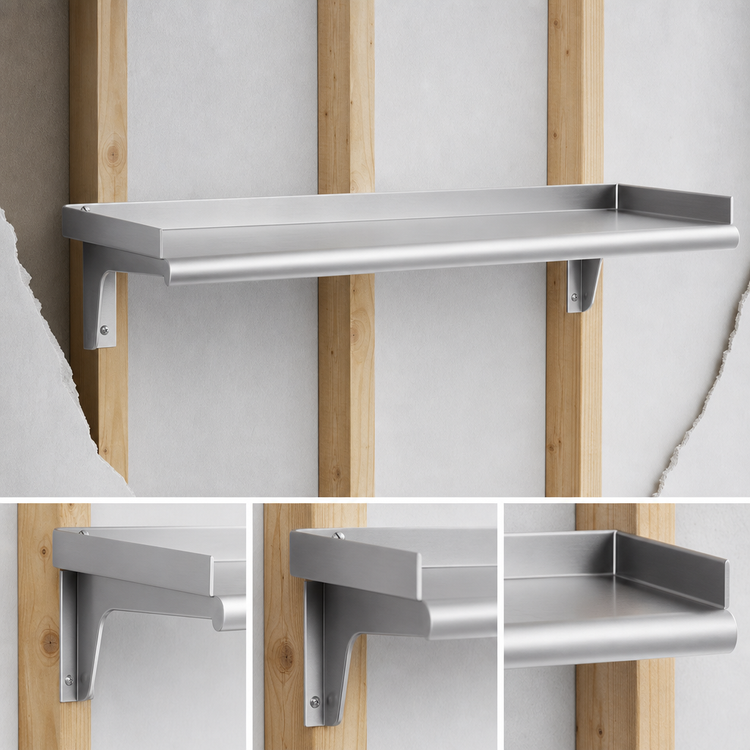 Product image #3 for Eagle Group Snap-n-Slide 36-Inch x 15-Inch Wall-Mounted Shelf with Rolled Front Edge, 14-Gauge 304 Stainless Steel