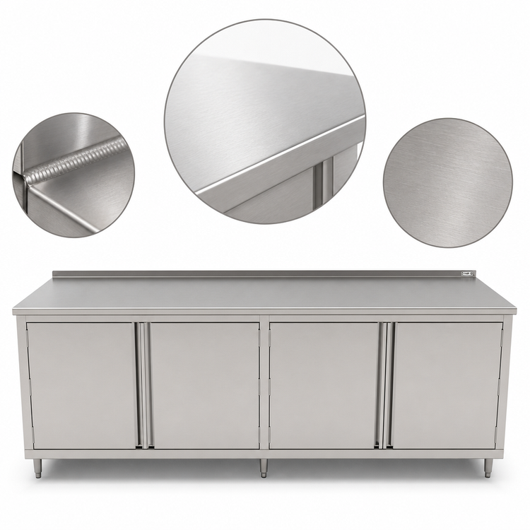 Product image #3 for John Boos Enclosed Cabinet Base Work Table, 120" W x 30" D, 16-Gauge 300 Series Stainless Top, Hinged Doors, 1-1/2" Rear Riser