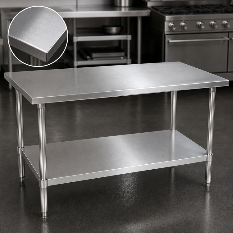 Product image #3 for John Boos Stallion 108"W x 30"D Stainless Steel Flat Top Work Table with Adjustable Undershelf