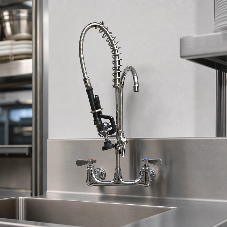 Product image #3 for BK Resources OptiFlow Mini Pre-Rinse Faucet, 8-Inch On-Center Splash/Wall Mount