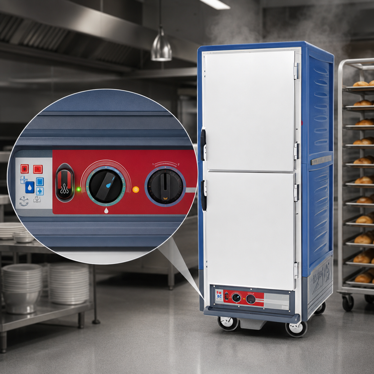 Product image #3 for Metro C5 3 Series Mobile Full Height Moisture Heated Holding & Proofing Cabinet with Blue Insulation Armour, Dutch Solid Doors, Fixed Wire Slides