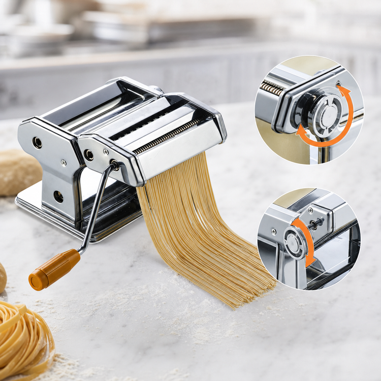 Product image #3 for Winco 7-Inch Countertop Manual Pasta Maker with Detachable Cutter and Extra Wide Clamp
