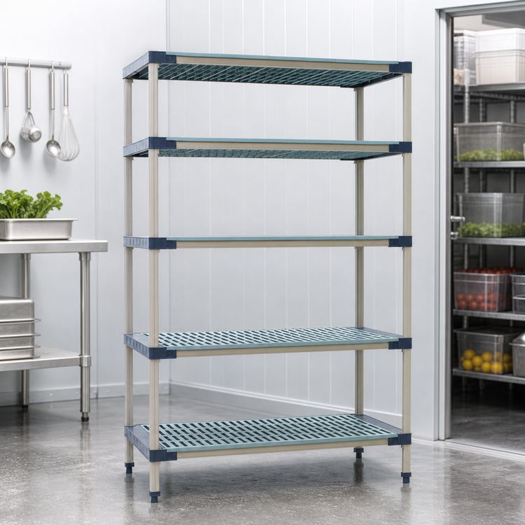 Product image #3 for MetroMax 4 Blue All-Polymer Starter Shelving Unit, 42W x 21D x 74H, 5 Shelves