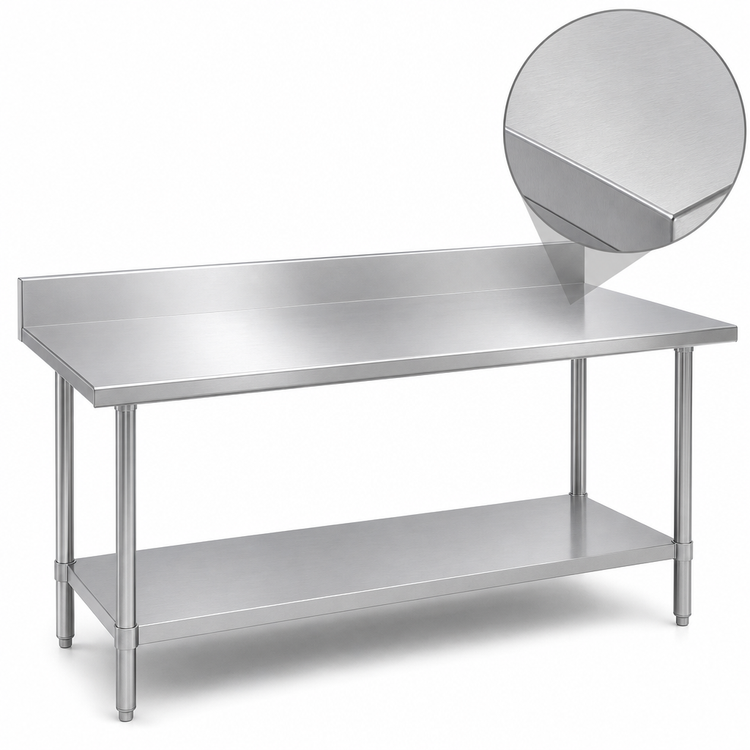 Product image #3 for Duke 120-Inch x 36-Inch Stainless Steel Work Table with 5-Inch Riser, 16-Gauge 400-Series Top, and Stainless Undershelf