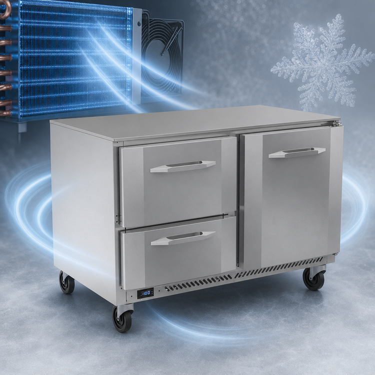 Product image #3 for Victory Refrigeration VUFD48HC-2 Two-Section Undercounter Freezer with Door and Drawers, 48-Inch, Self-Contained, R290