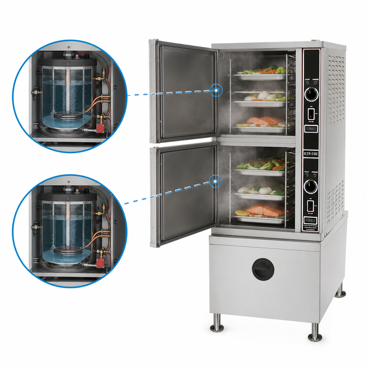 Product image #3 for Southbend ECO-TECH Plus ETP-10E-SB Electric Atmospheric Steamer, 2-Compartment Floor Model, 5-Pan Capacity Per Compartment