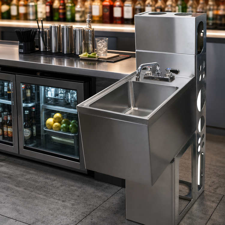 Product image #3 for BK Resources 12-Inch x 18-Inch Underbar Dump Sink with 10-Inch x 14-Inch Bowl and Lead-Free Faucet
