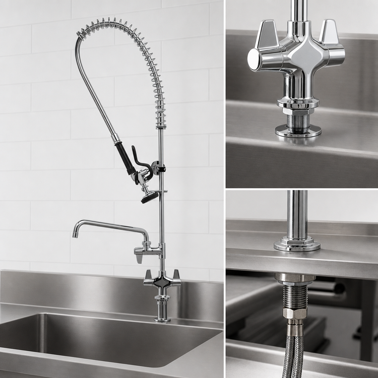 Product image #3 for Equip Single-Hole Deck-Mount Pre-Rinse Unit with 8" Add-On Faucet, 8" Swing Nozzle and 6" Wall Bracket