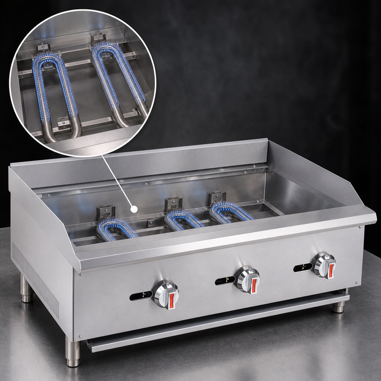 Product image #3 for Sapphire 24-Inch Countertop Gas Charbroiler with 2 U-Shaped Burners, Natural Gas/Propane, 60,000 BTU