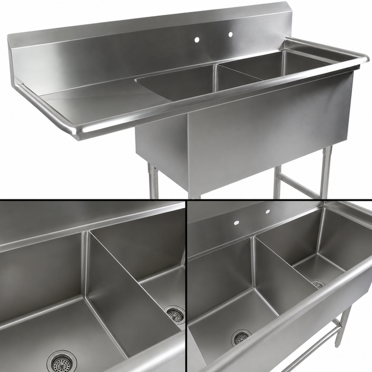 Product image #3 for John Boos Pro-Bowl 2-Compartment Stainless Steel Sink with Left Drainboard and Boxed Backsplash