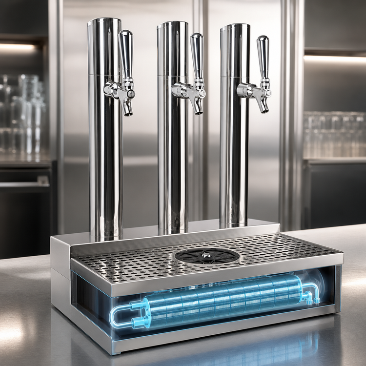 Product image #3 for Skyline 3-Column Glycol-Cooled Countertop Draft Beer Station with Integrated Drip Pan and Glass Rinser