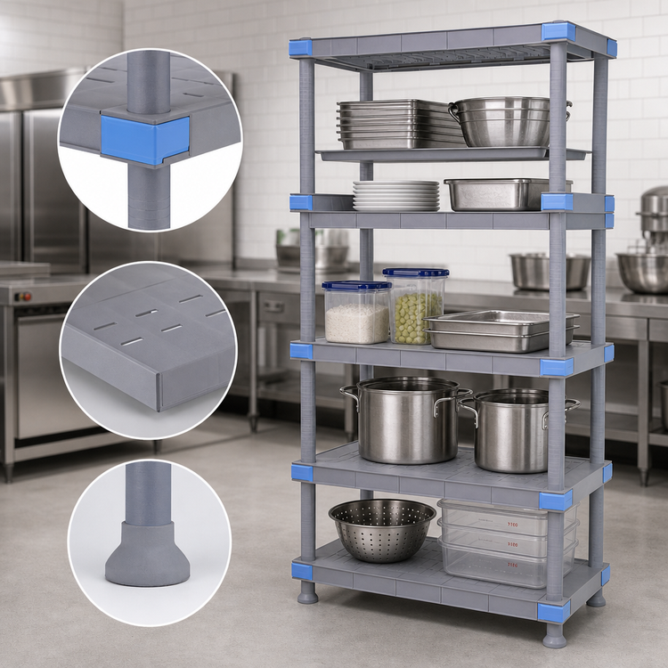 Product image #3 for Quantum Millenia 24"W x 21"D x 74"H Stationary Starter Polymer Shelving Unit with 5 Solid Shelves