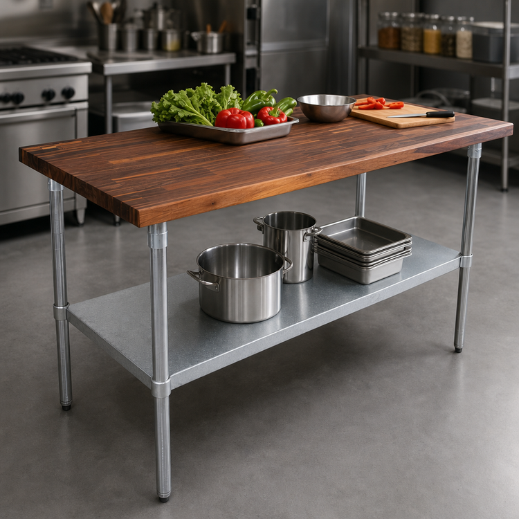 Product image #3 for John Boos 48 x 24 Inch American Black Walnut Wood Top Work Table with Adjustable Undershelf