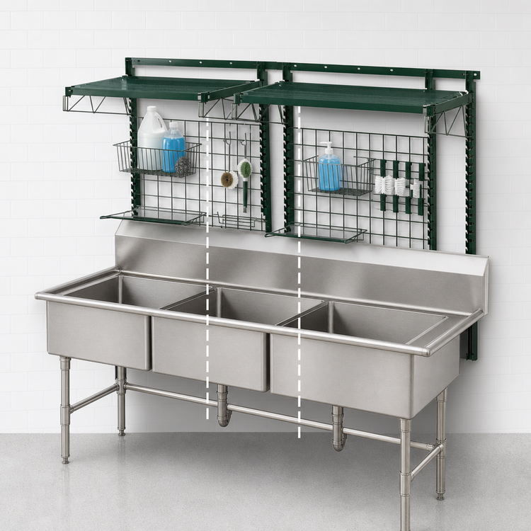 Product image #3 for Metro SmartWall 72-Inch Wide 3-Compartment Sink Unit