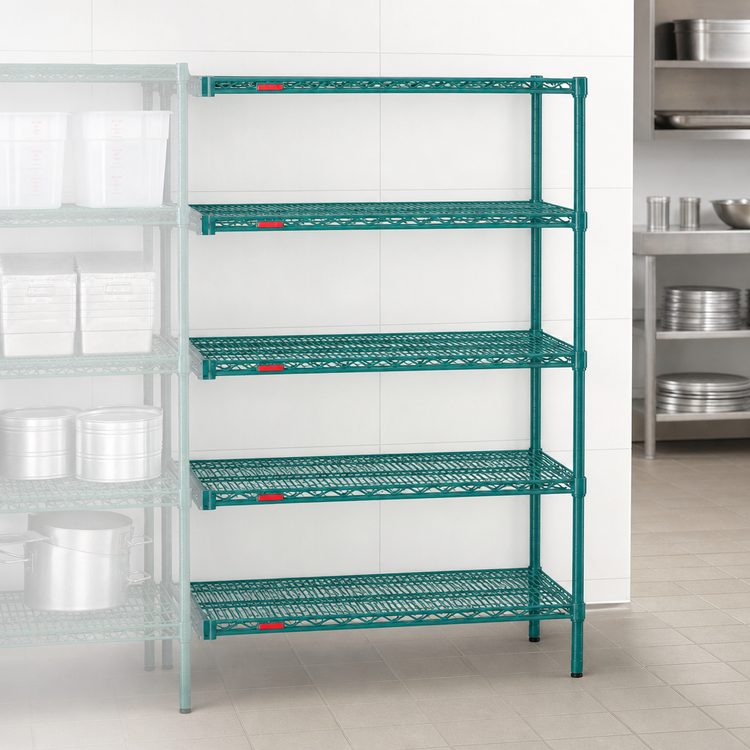 Product image #3 for Eagle Group Valu-Gard 5-Tier Add-On Wire Shelving Unit, 72W x 21D x 74H, Green Epoxy