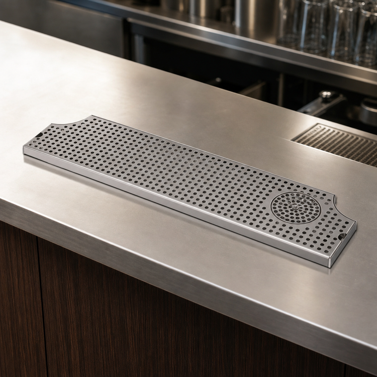 Product image #3 for 34-Inch Surface-Mount Stainless Steel Drip Tray Trough with Integral Glass Rinser